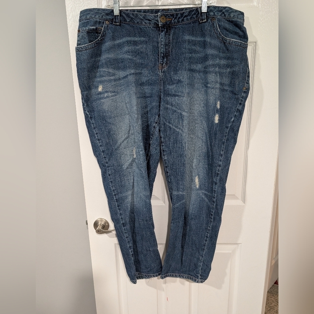 Lane Bryant Distressed Dark Denim Wash Boyfriend Jeans in Size 22